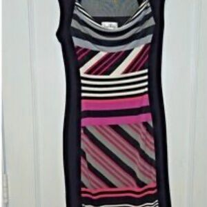 Joseph Ribkoff Pink and Black Striped Midi Dress